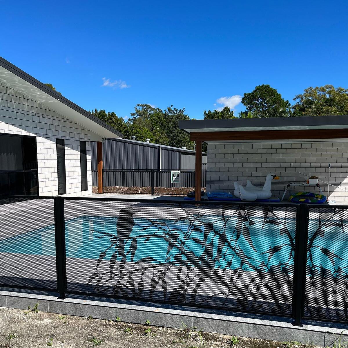 Gum design pool fencing beside a modern home, Queensland