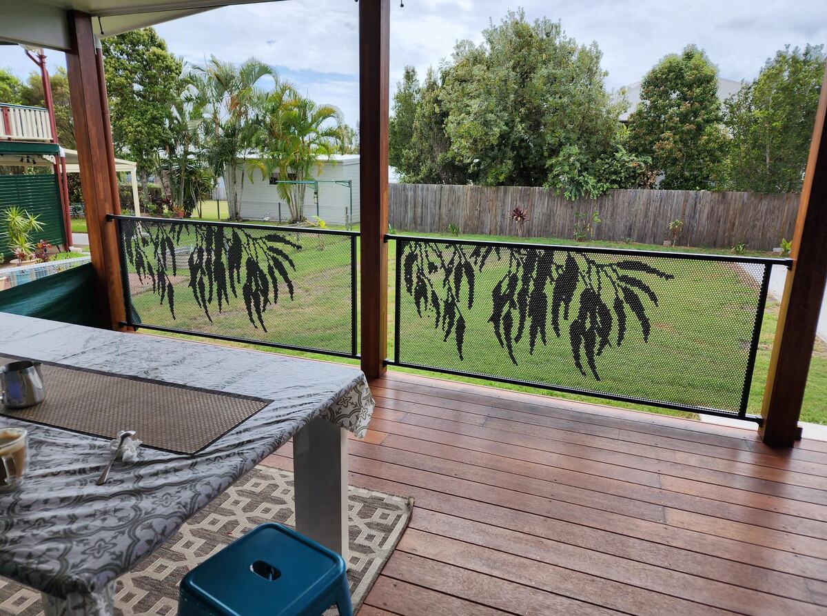 Gum design panels on an outdoor entertaining deck, Queensland
