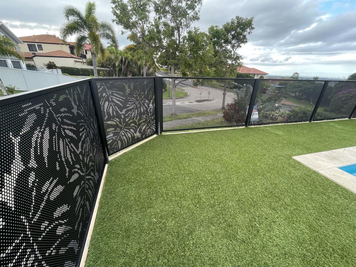 Monstera design pool fencing in Textured Black, Queensland
