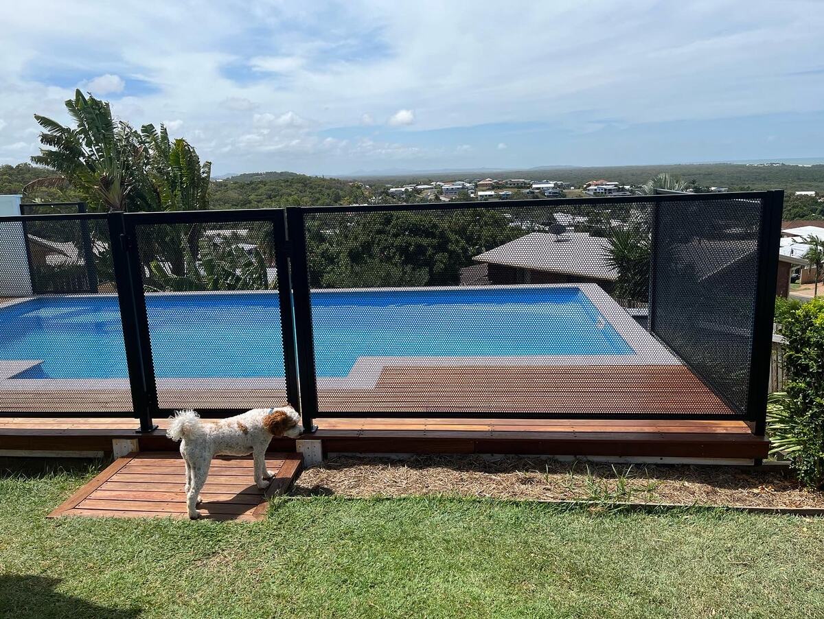 Pure Perf pool fencing around a hilltop pool with views, Queensland